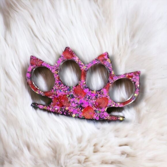 🖤Red Clear Floral Brass Knuckles (Z077) - Picture 1 of 6
